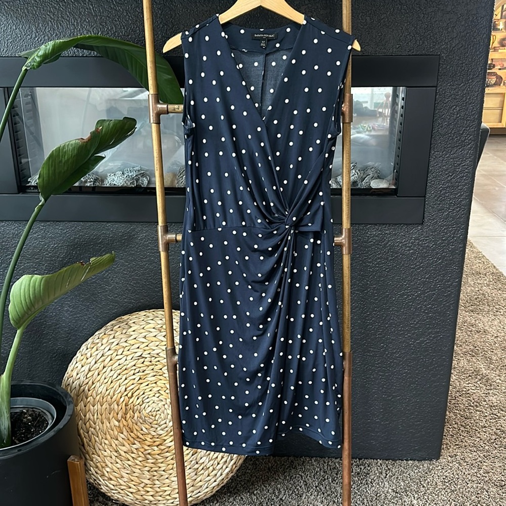 Banana republic, blue and navy polkadot dress